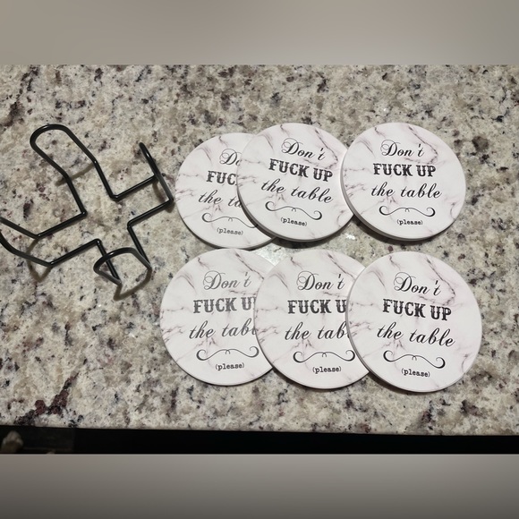 Funny Coasters Set of 6 with Holder - Picture 1 of 2